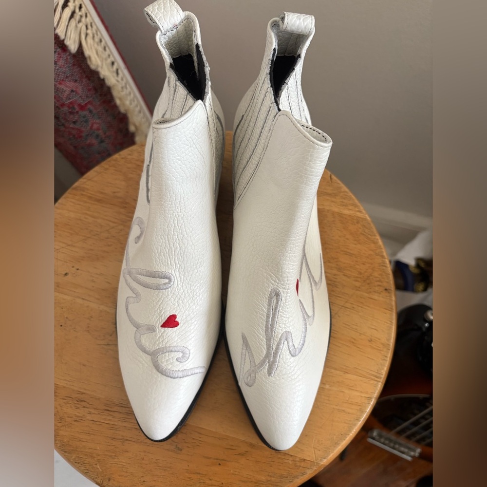 Modern Vice “Chic Sh❗️t” White Ankle Boots with Red and Silver Accents